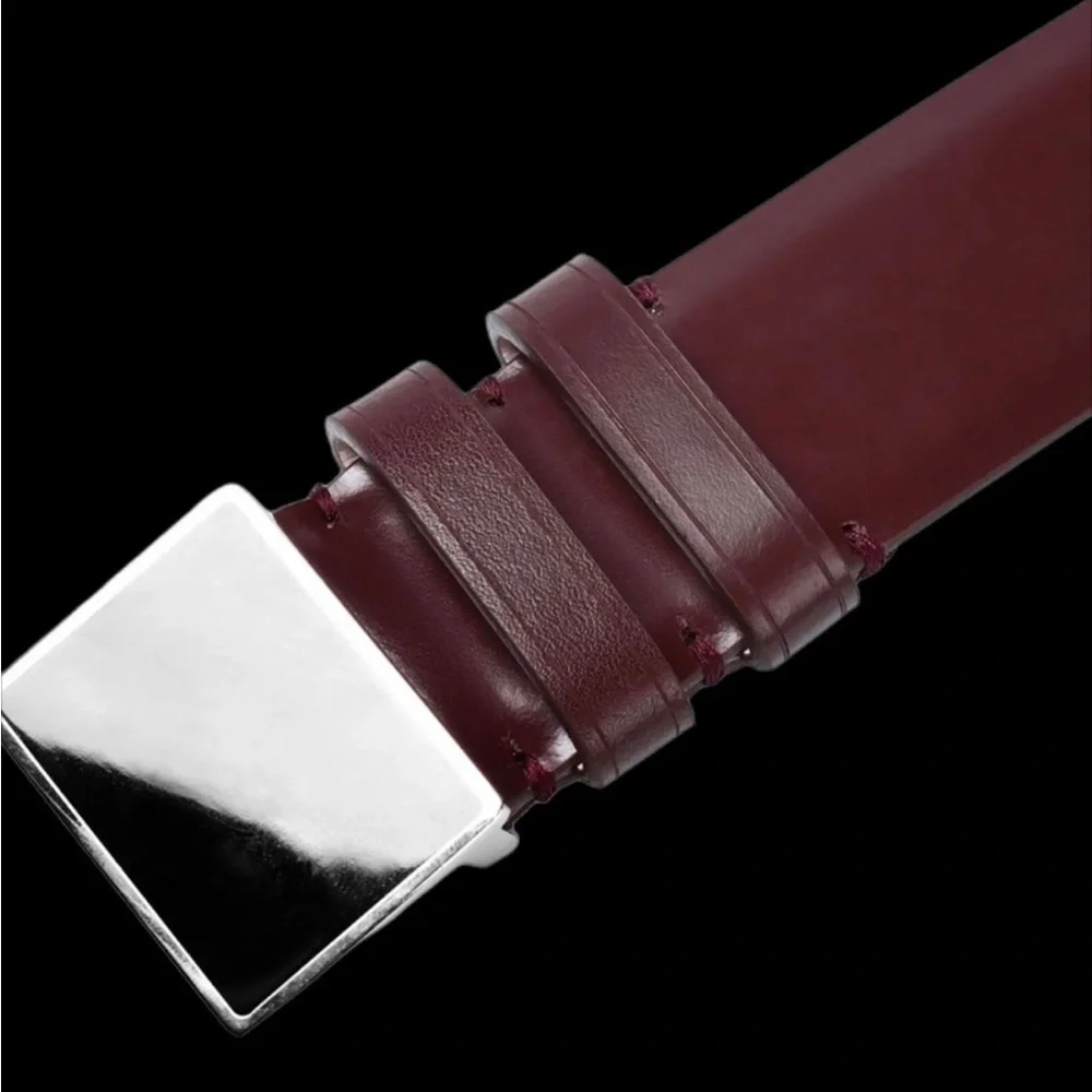 Maison Martin Margiela Burgundy Leather Belt with Black Square Buckle